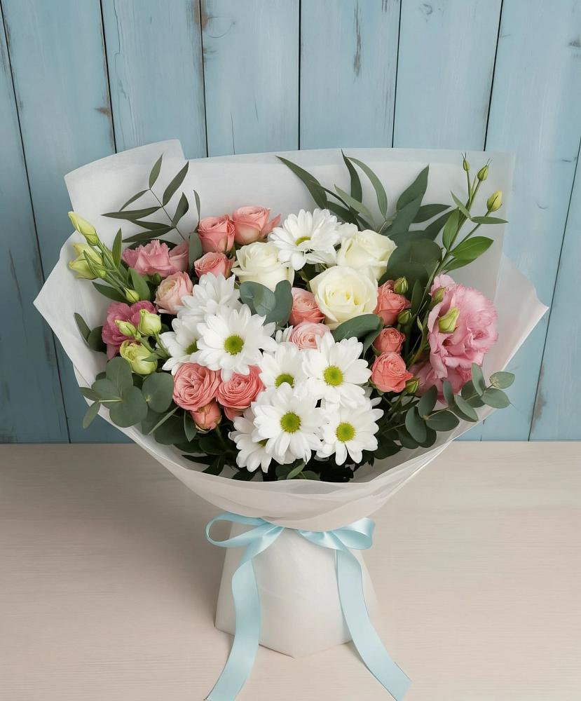 Букет цветов из: Розы, Лизиантусы и Хризантемы в Талицах Ивановской области