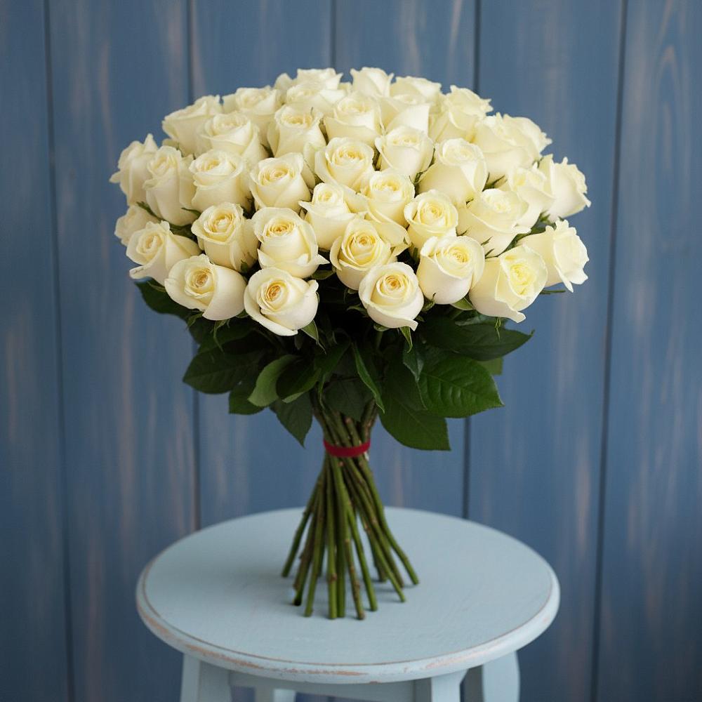 Букет 51 Белая роза Эдлесс Лав в Талицах Ивановской области