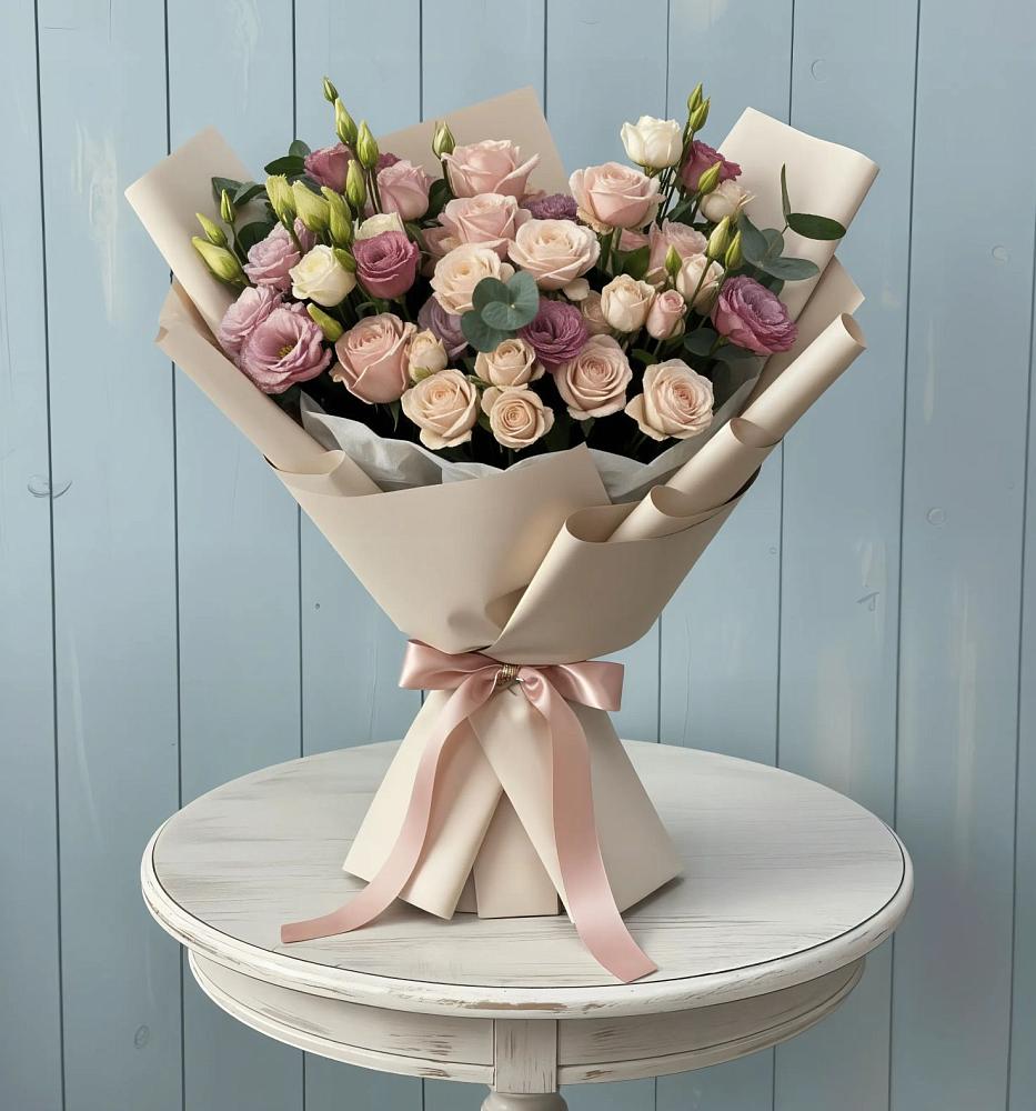 Букет цветов из: Розы и Лизиантусы в Талицах Ивановской области