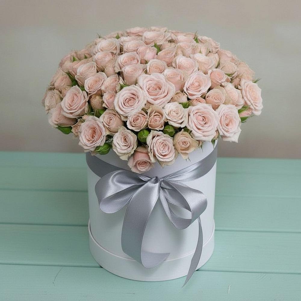 Цветочная композиция из Розы в шляпной коробке в Талицах Ивановской области